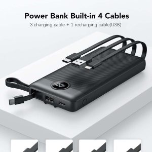 SAMKE Portable Charger with Built in Cables, 10000mAh